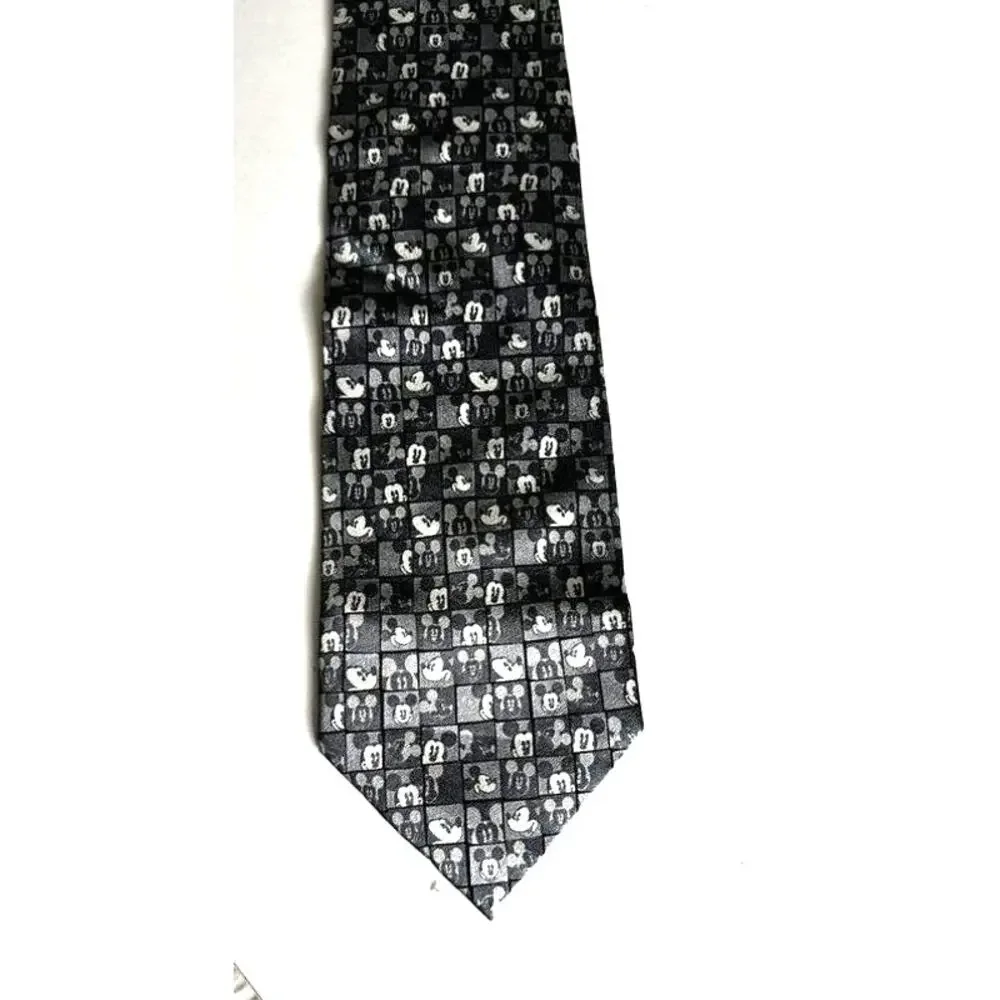 Disney Mickey Mouse Silk Tie Gray Mosaic Pattern WDW - 100% Silk Men’s Necktie